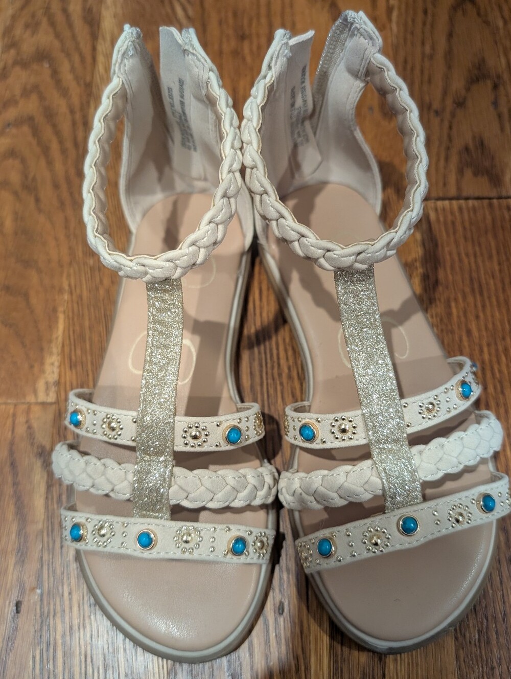 Girls Jessica Simpson Braided Strap Sandal in Light Beige Size 11